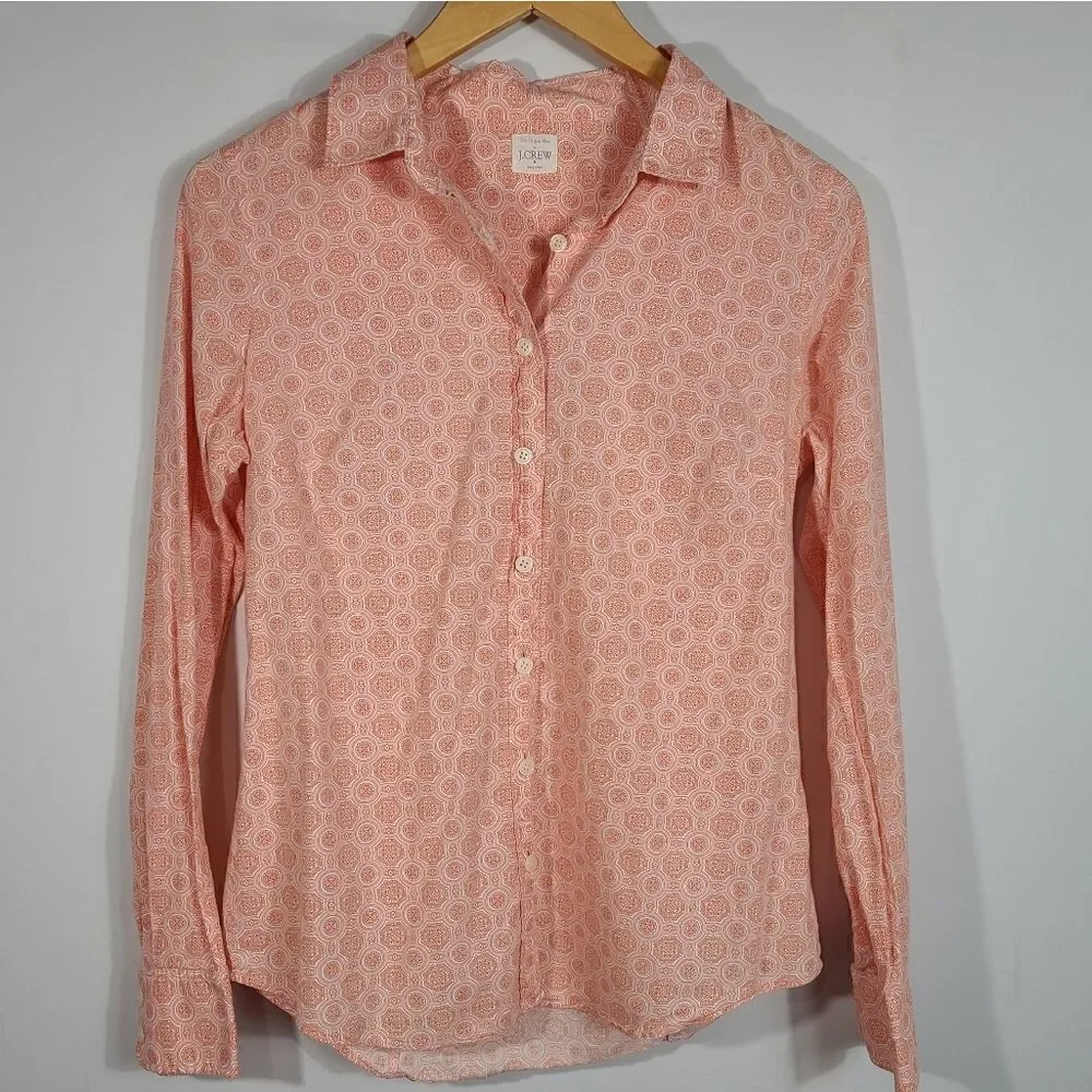 J.Crew Women's Orange Damask Long Sleeve Shirt